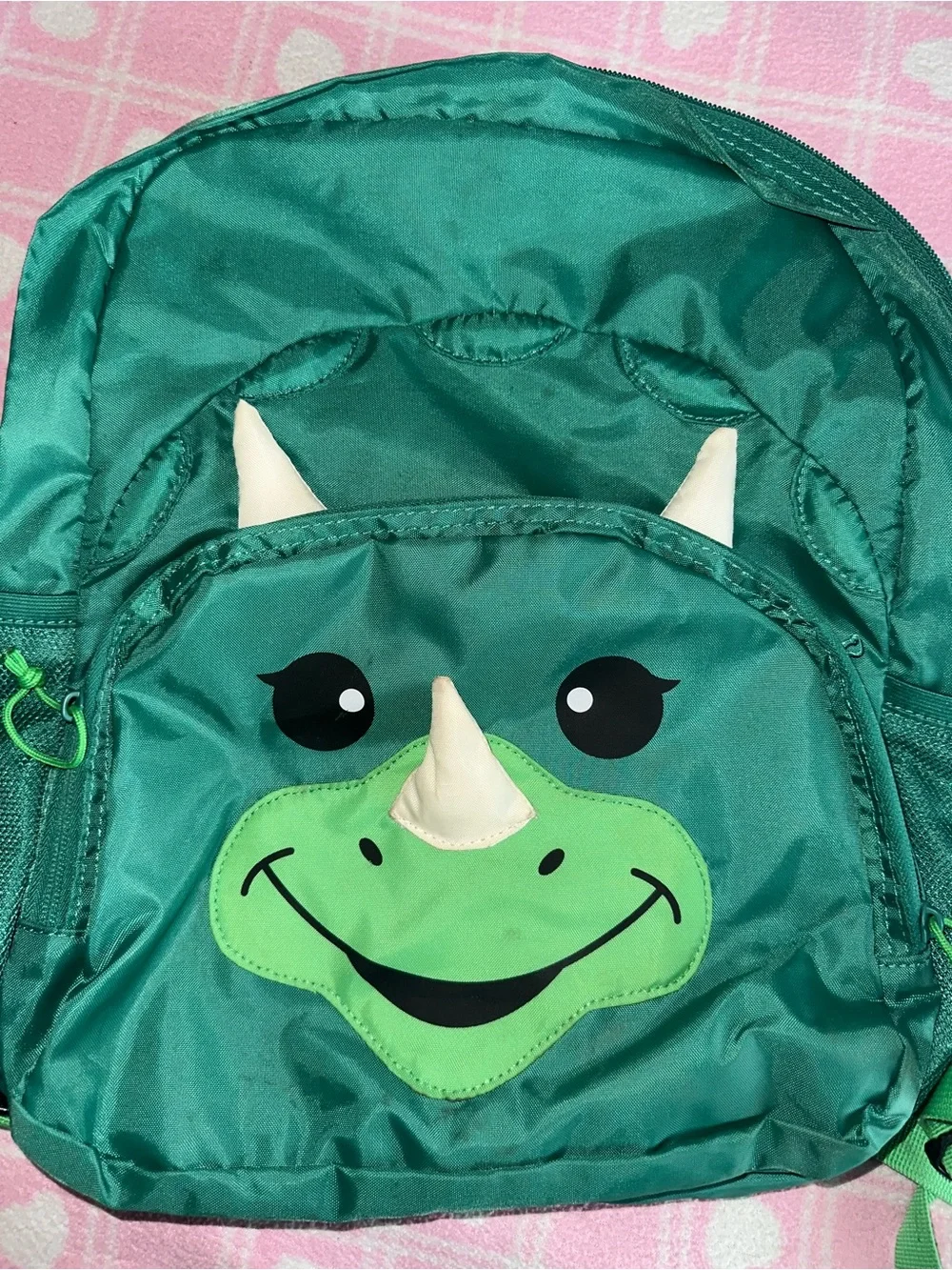 Kids Green Dinosaur Backpack with 3D Horns - Cute Dino Face